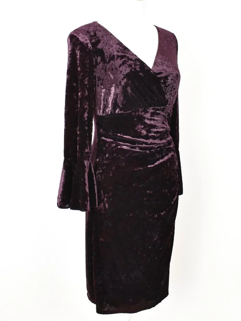 Lauren Ralph Lauren Velvet Faux Wrap Flutter Bell Sleeve Sheath Dress - 8 - Picture 6 of 10